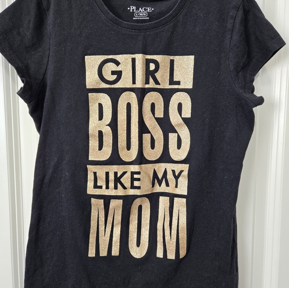 Children’s Place “GIRL BOSS” black short sleeve girls tee size 10/12 - Picture 2 of 4